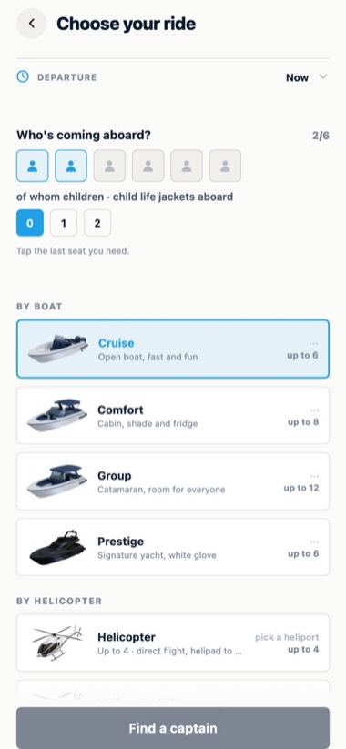 Screen of the GlideBlue application