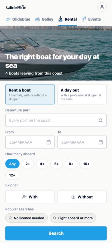 Screen of the GlideBlue application