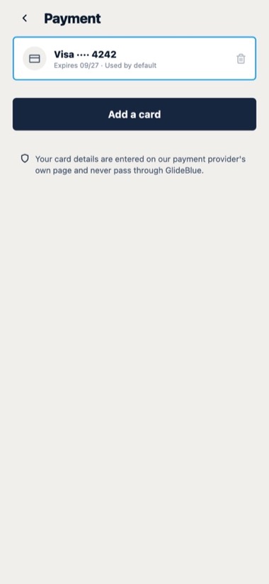 Payment — screen of the GlideBlue application