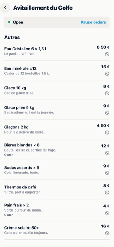 Their menu — screen of the GlideBlue application