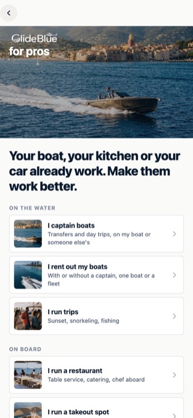 Becoming a pro — screen of the GlideBlue application
