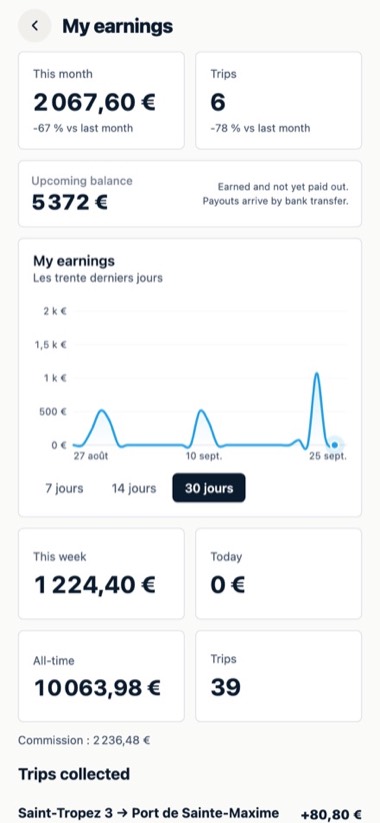 Screen of the GlideBlue application