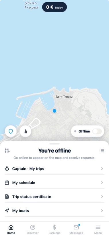 Screen of the GlideBlue application