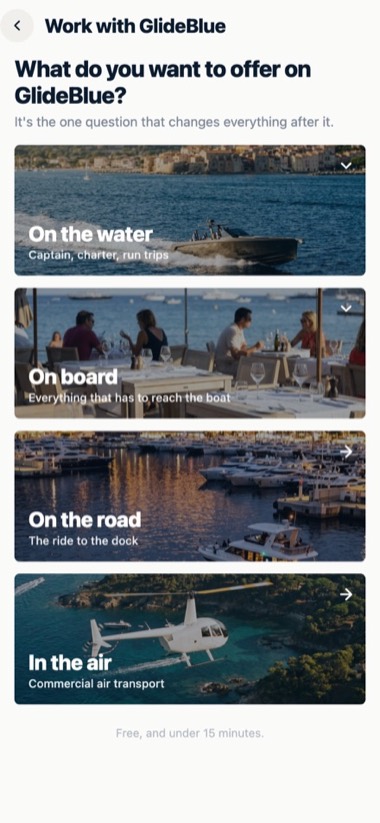 Screen of the GlideBlue application
