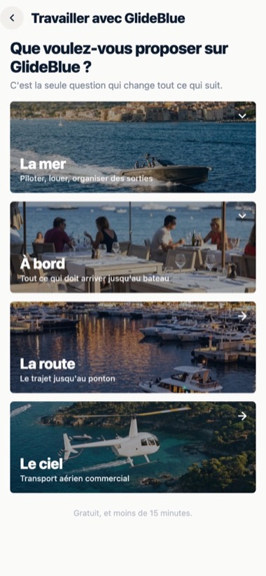 Écran de l'application GlideBlue