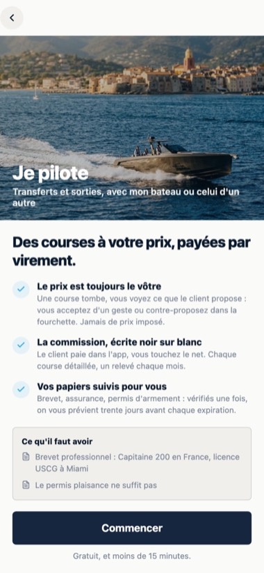 Écran de l'application GlideBlue