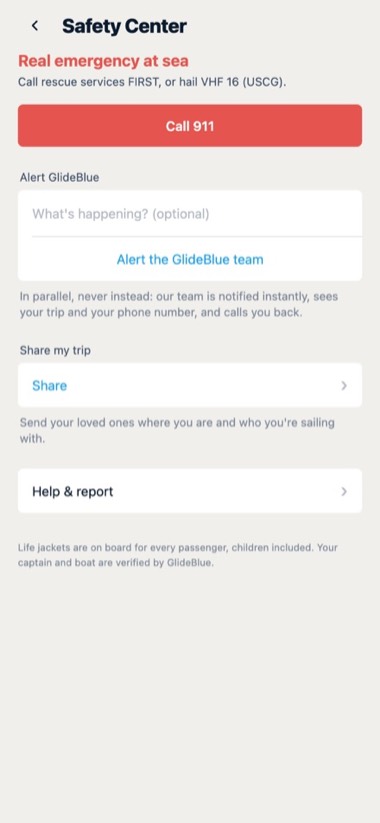 Screen of the GlideBlue application